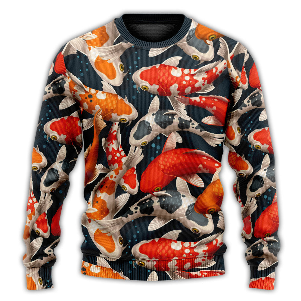 Colorful Koi Fish Swimming Sweater For Seaside Adventures Outdoor Events And Relaxed Daily Style