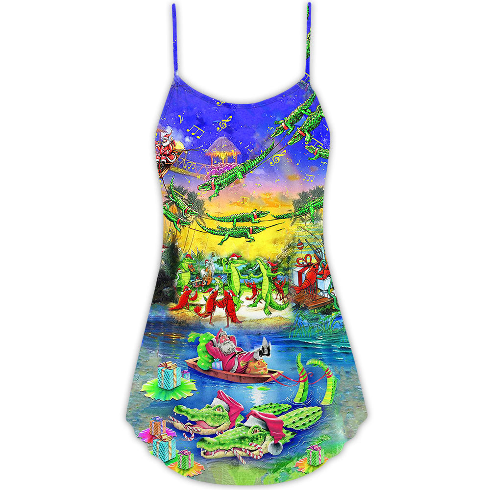 Crocodile Love Merry Christmas – Women's Summer Sleeveless V-Neck Camisole Dress