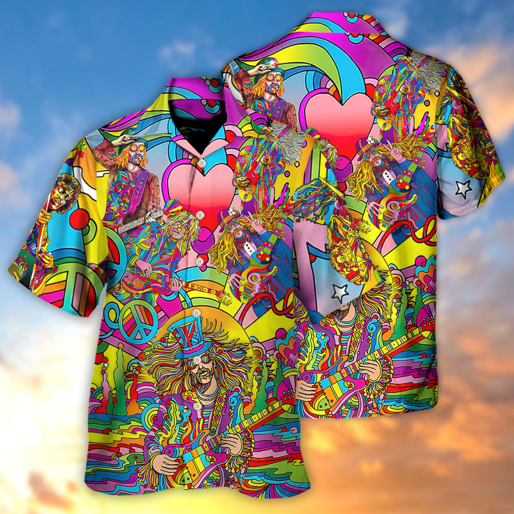 Hippie Music Guitar Musician Hawaiian Shirt Creative Print View For Summer Travel