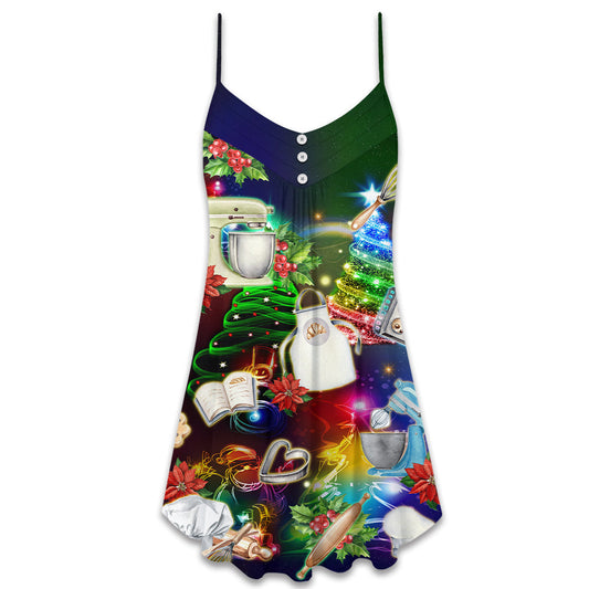 Christmas Baking Lover Holiday – Women's Summer Sleeveless V-Neck Camisole Dress