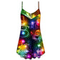 Santa Tree Snowman Neon Lights V-Neck Sleeveless Cami Dress For Summer Events And Comfortable Everyday Style