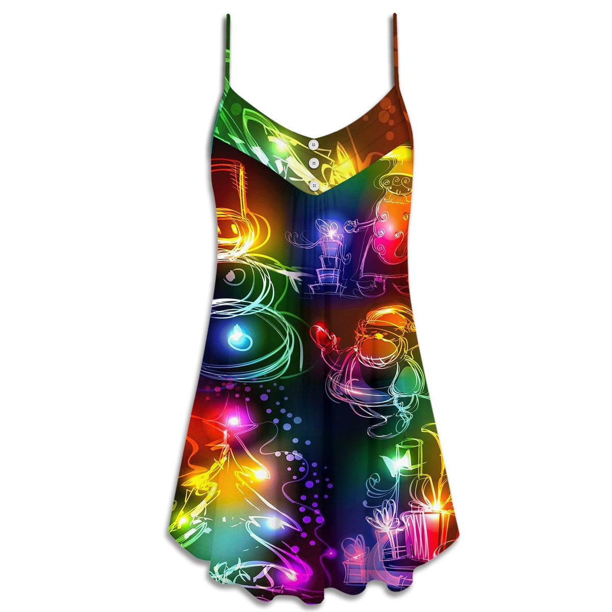 Santa Tree Snowman Neon Lights V-Neck Sleeveless Cami Dress For Summer Events And Comfortable Everyday Style