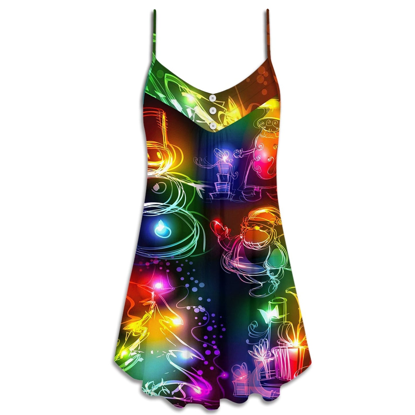 Santa Tree Snowman Neon Lights V-Neck Sleeveless Cami Dress For Summer Events And Comfortable Everyday Style