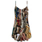 Saxophone Music Lover Quote V-Neck Sleeveless Cami Dress For Music Lovers Travel And Expressive Summer Fashion