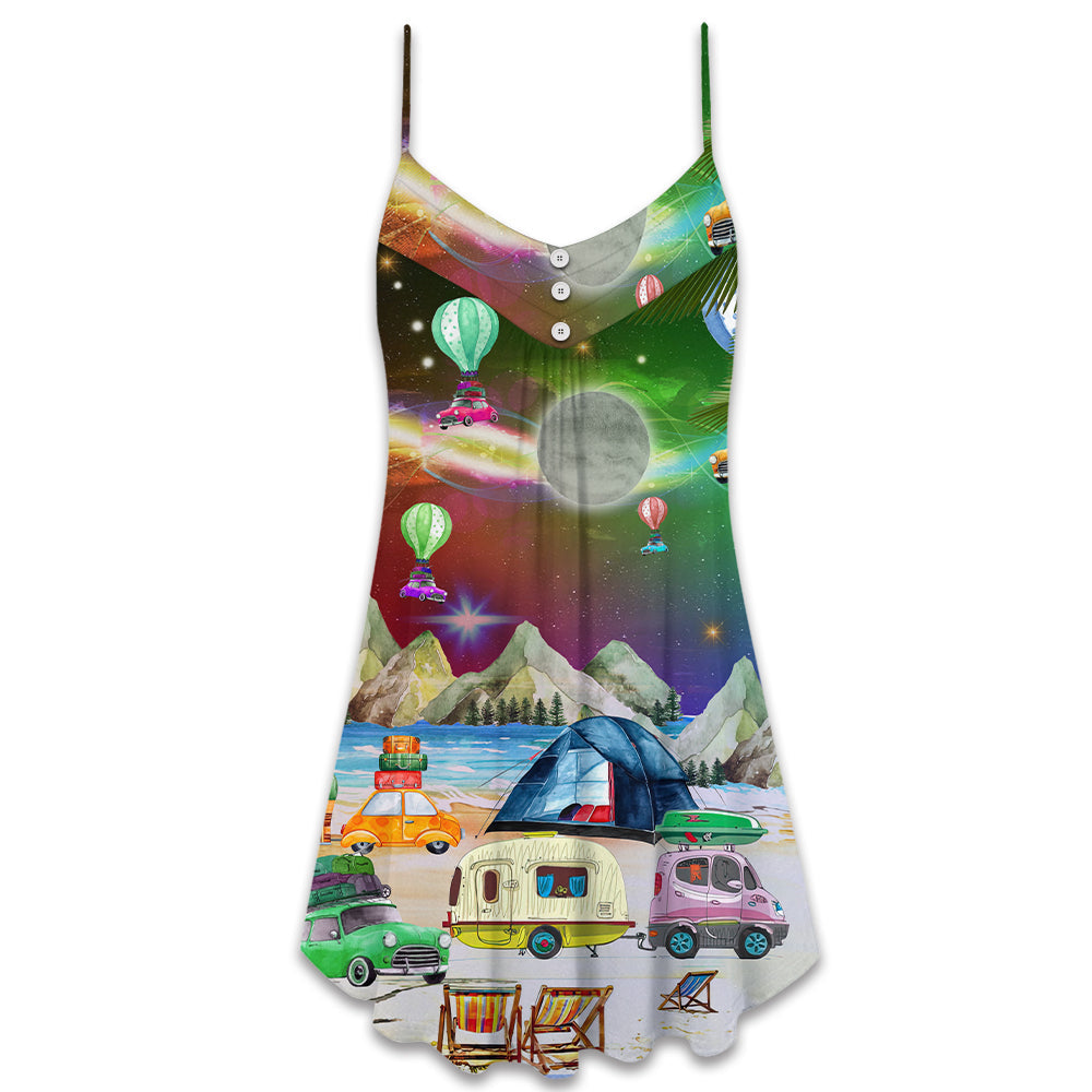 Camping Night Christmas Adventure V-Neck Sleeveless Cami Dress For Summer Events And Comfortable Everyday Style