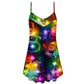 Christmas Santa Tree Snowman Neon V-Neck Sleeveless Cami Dress For Festive Events And Casual Summer Styling