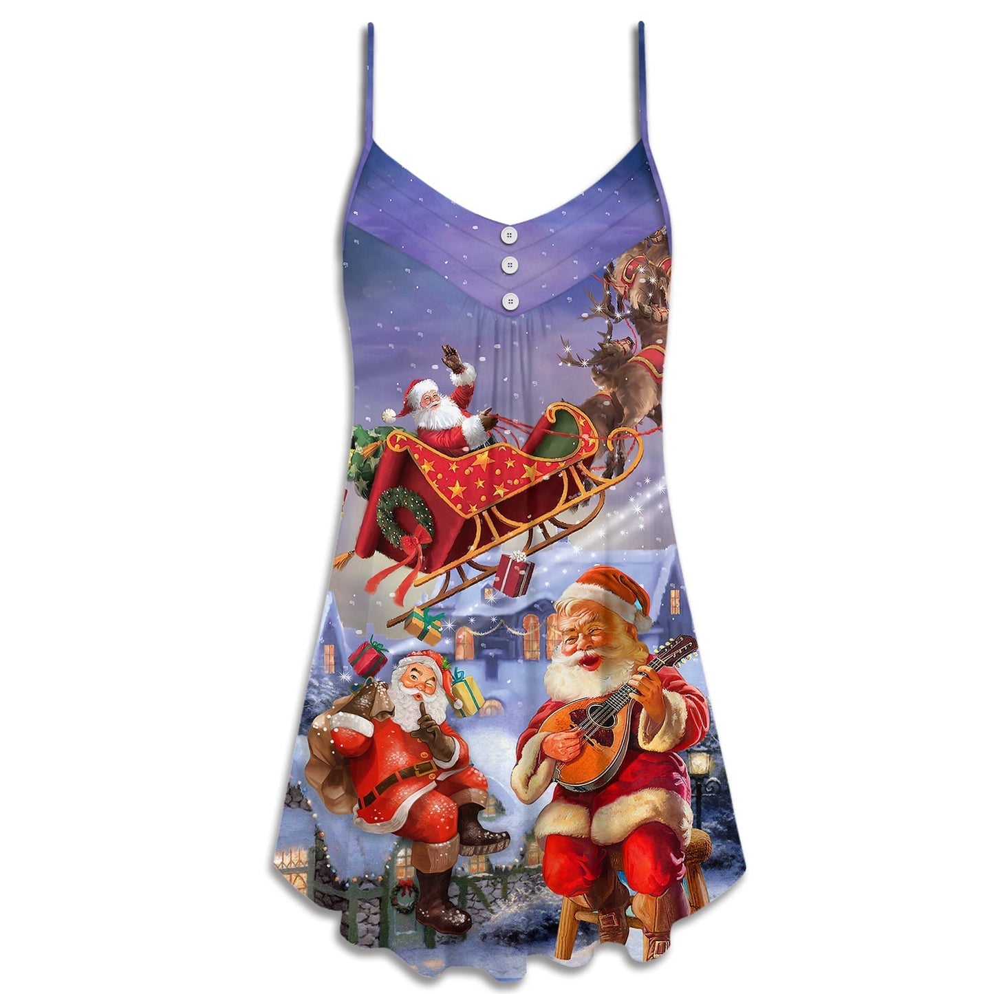 Christmas Funny Santa Art Style V-Neck Sleeveless Cami Dress For Festivals Travel And Relaxed Casual Summer Wear