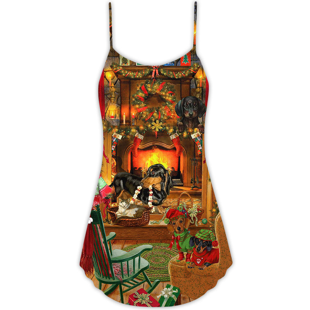 Chihuahua Home Love Christmas V-Neck Sleeveless Cami Dress For Festivals Travel And Relaxed Casual Summer Wear