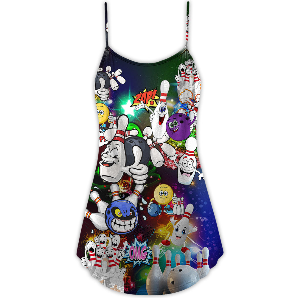 Christmas Bowling Split Neon Lights V-Neck Sleeveless Cami Dress For Festive Events And Casual Summer Styling