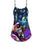 Hippie Galaxy Peace Life V-Neck Sleeveless Cami Dress For Festivals Vacations And Relaxed Artistic Styling