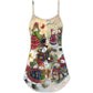 Snowman Couple Winter Love V-Neck Sleeveless Cami Dress For Festivals Travel And Relaxed Casual Summer Wear