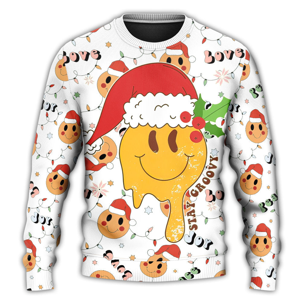 Christmas Hippie Groovy Santa Smile Face Sweater For Seasonal Parties Cozy Gatherings And Thoughtful Holiday Gifts
