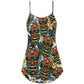 Tiki Tribal Mask Tropical Leaves V-Neck Sleeveless Cami Dress For Summer Events And Comfortable Everyday Style