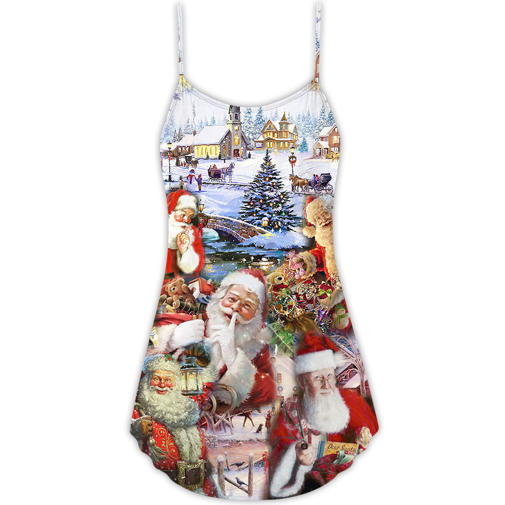 Christmas Santa Funny Quote V-Neck Sleeveless Cami Dress For Festive Events And Casual Summer Styling