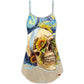Skull And Sunflower Vintage Starry Night V-Neck Sleeveless Cami Dress For Vacations And Casual Warm Weather Wear