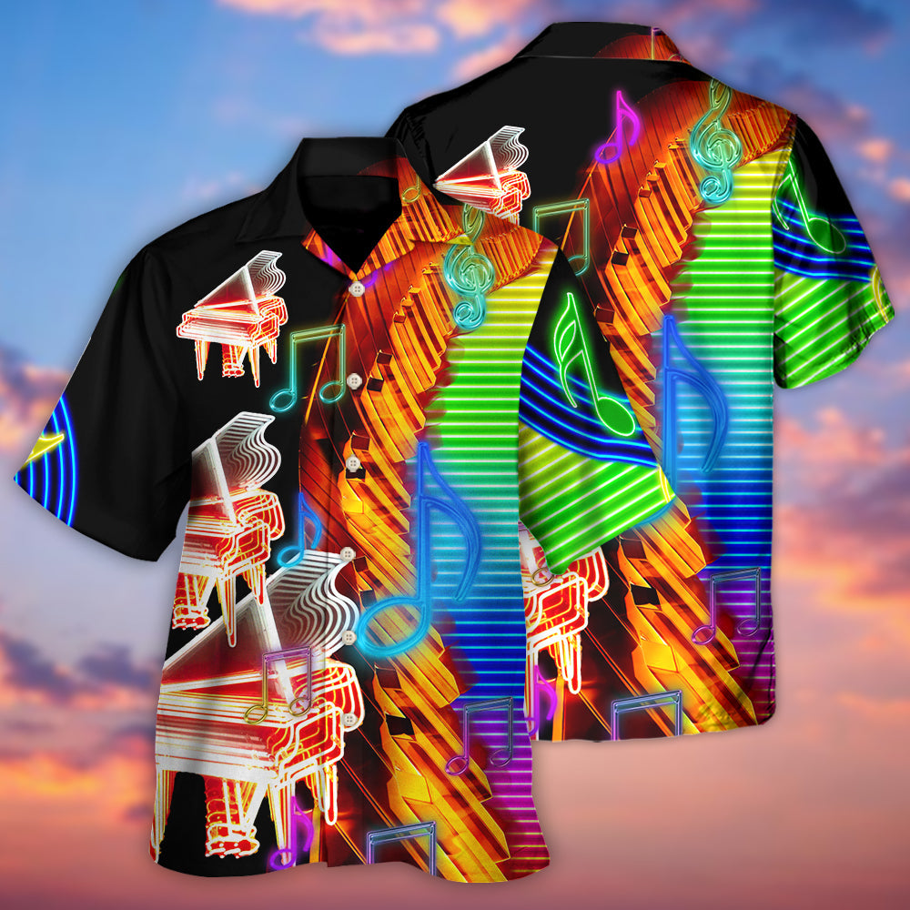 Neon Colorful Piano Music Hawaiian Shirt For Beach Parties And Weekend Getaways