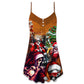 Skull Santa Merry Christmas V-Neck Sleeveless Cami Dress For Summer Events And Comfortable Everyday Style