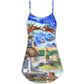 Lighthouse Santa Through Storm V-Neck Sleeveless Cami Dress For Festive Events And Casual Summer Styling