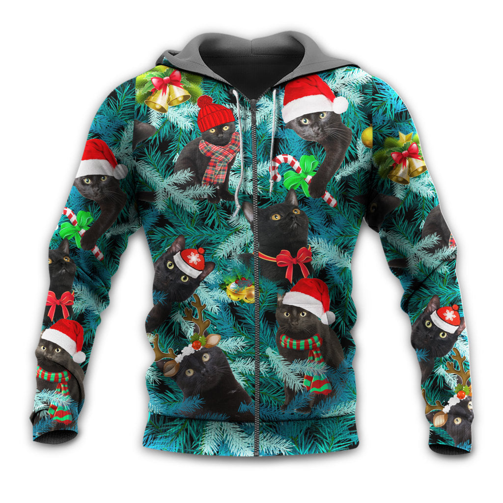 Black Christmas Cat Jolly Mood Hoodie For Festive Days Casual Adventures And Thoughtful Seasonal Gifting