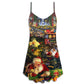 Christmas Santa Toy Train Factory V-Neck Sleeveless Cami Dress For Festive Events And Casual Summer Styling