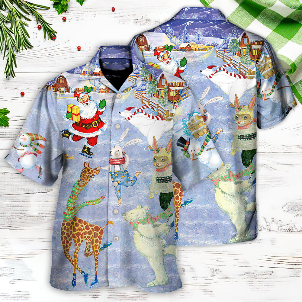 Christmas Holiday Ice Hawaiian Shirt Collar And Front View For Casual Outings