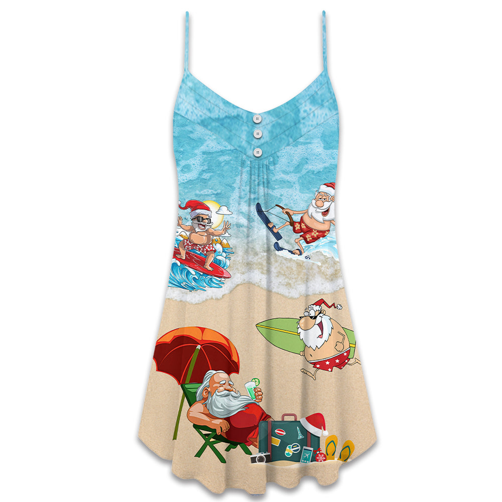 Christmas Santa At The Beach V-Neck Sleeveless Cami Dress For Festivals Travel And Relaxed Casual Summer Wear