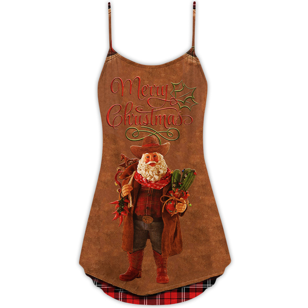 Christmas Santa Cowboy Vintage – Women's Summer Sleeveless V-Neck Camisole Dress