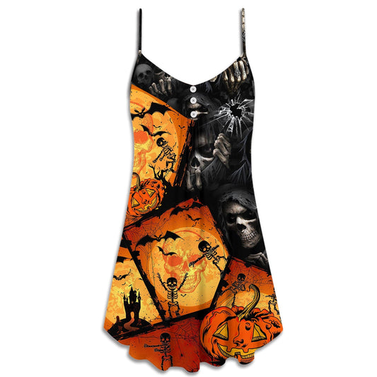 Halloween Skull Pumpkin Scary – Women's Summer Sleeveless V-Neck Camisole Dress