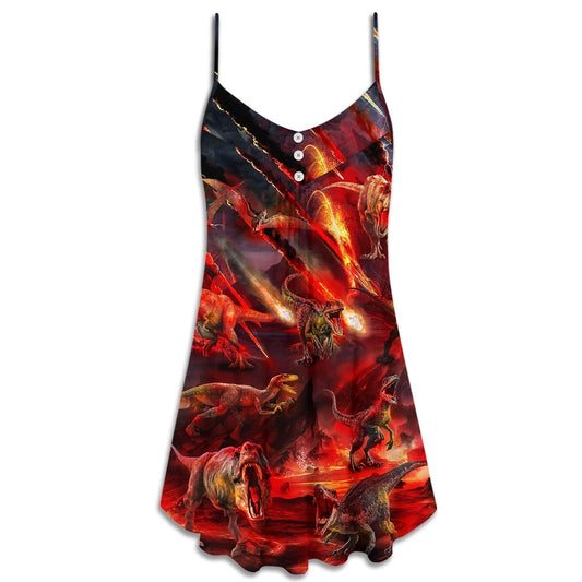 Dinosaur Meteorite Cool Style – Women's Summer Sleeveless V-Neck Camisole Dress