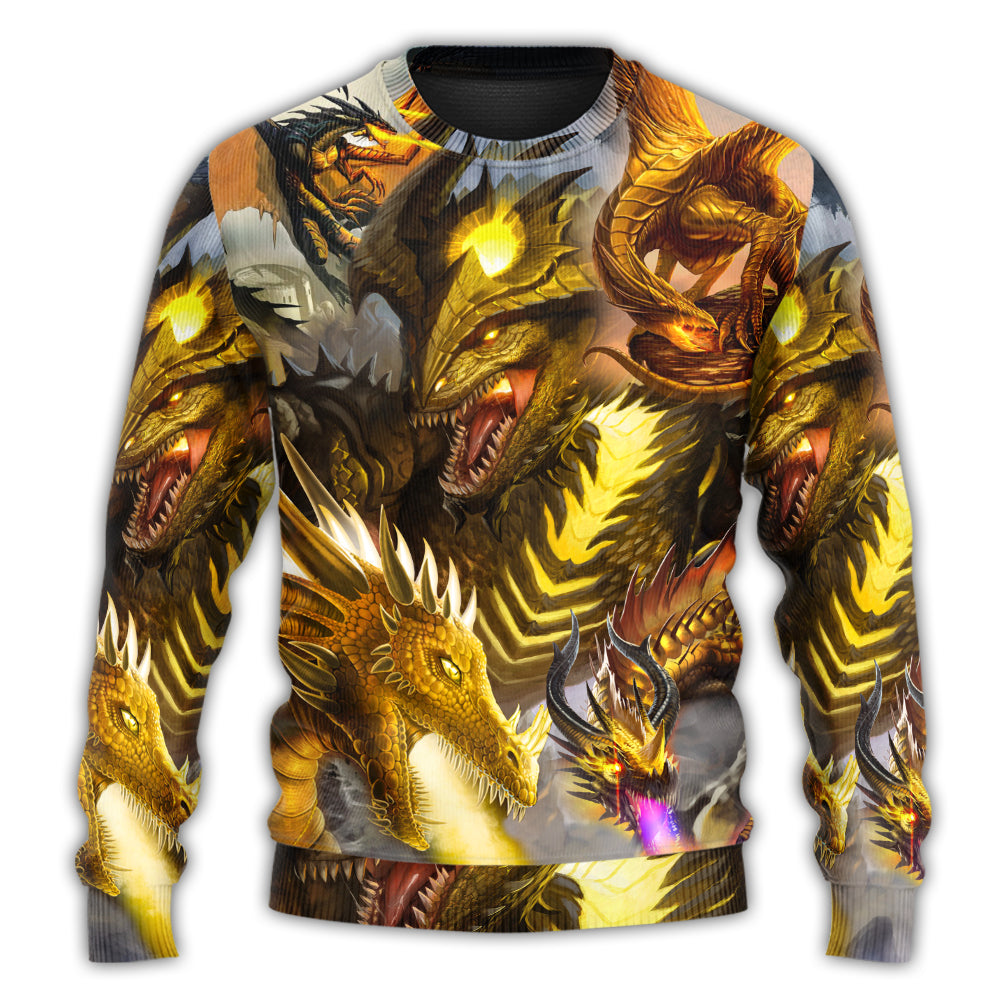 Golden Dragon Skull Fantasy Sweater For Alternative Outfits Seasonal Events And Everyday Comfort