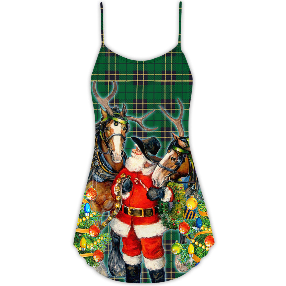 Santa Cowboy Green Christmas Style V-Neck Sleeveless Cami Dress For Summer Events And Comfortable Everyday Style