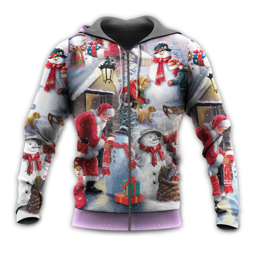 Christmas Santa Snowman Gift Hoodie For Winter Streetwear Christmas Travel And Seasonal Home Gatherings