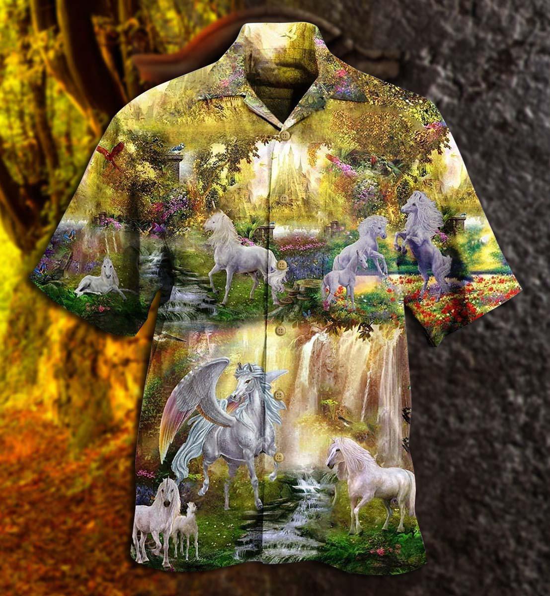 Horse Paradise Hawaiian Shirt Pattern View For Relaxed Warm Weather Outfits