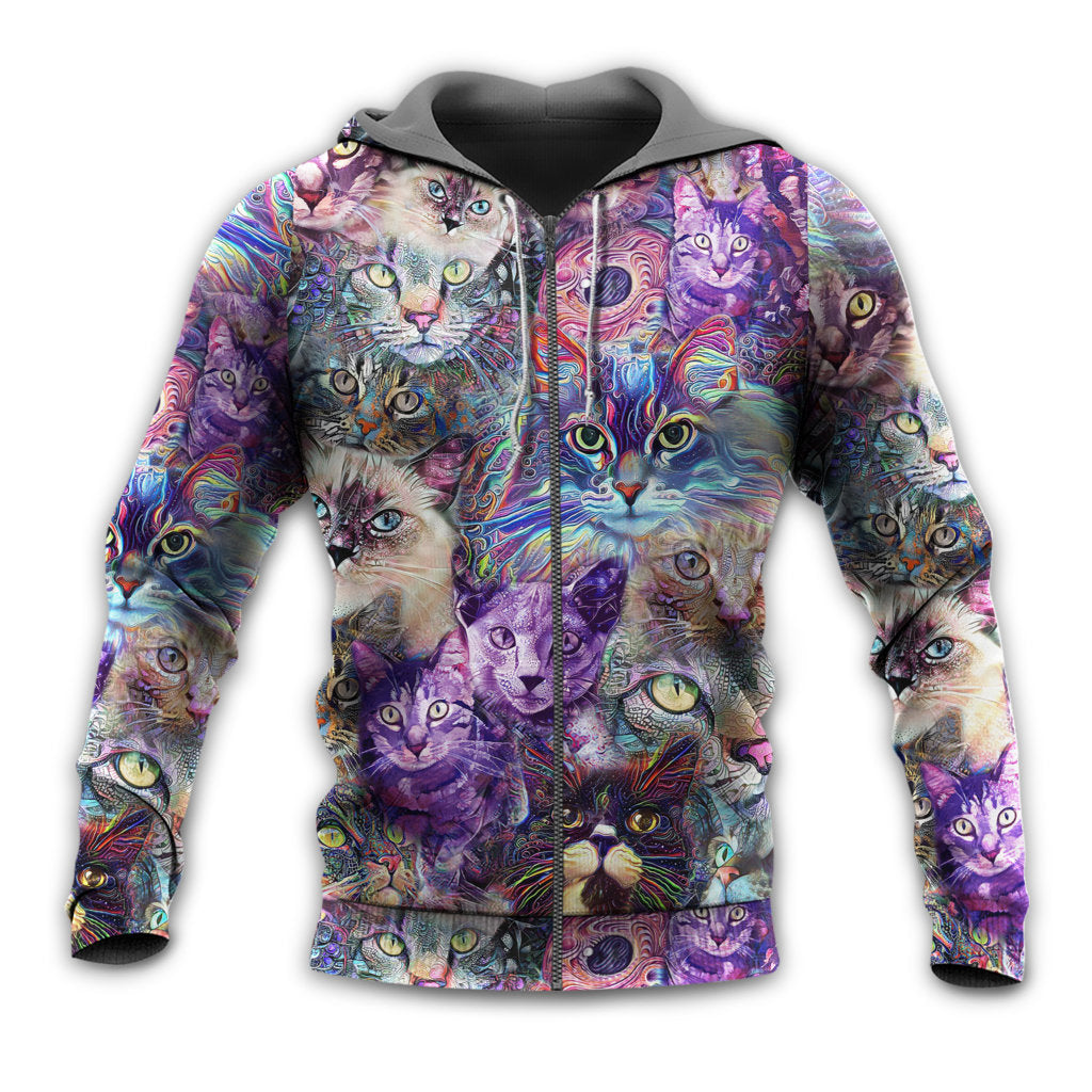 Purple Psychedelic Cat Hoodie For Festival Days Weekend Adventures And Relaxed Style