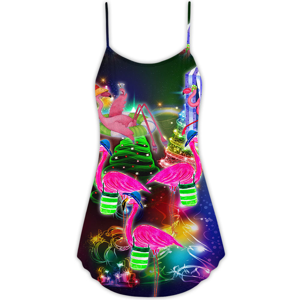 Flamingo Love Beach Christmas V-Neck Sleeveless Cami Dress For Festive Events And Casual Summer Styling