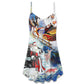 Christmas Friendly Santa With Animals V-Neck Sleeveless Cami Dress For Vacations And Casual Warm Weather Wear