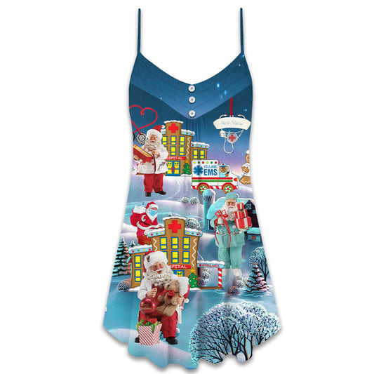 Christmas Healthcare Heroes Santa V-Neck Sleeveless Cami Dress For Summer Events And Comfortable Everyday Style