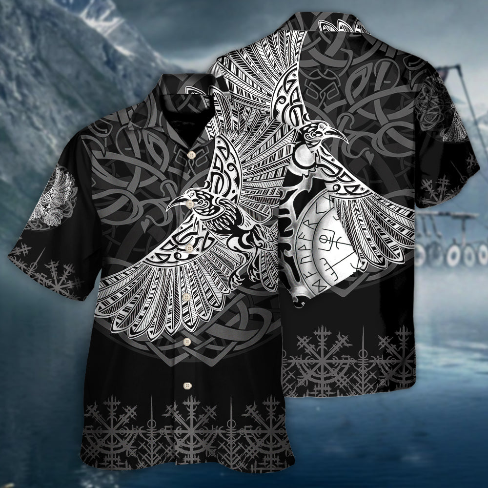 Norse Warrior Raven Valhalla Hawaiian Shirt Pattern Detail For Vacation Travel And Daily Wear