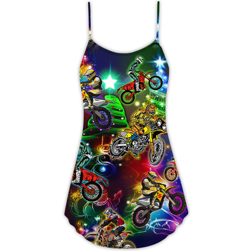Motorsport Neon Tree Merry Christmas V-Neck Sleeveless Cami Dress For Vacations And Casual Warm Weather Wear