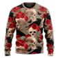 Skull With Rose Flower And Raven Gothic Sweater For Halloween Events Weekend Outings And Creative Gift Giving