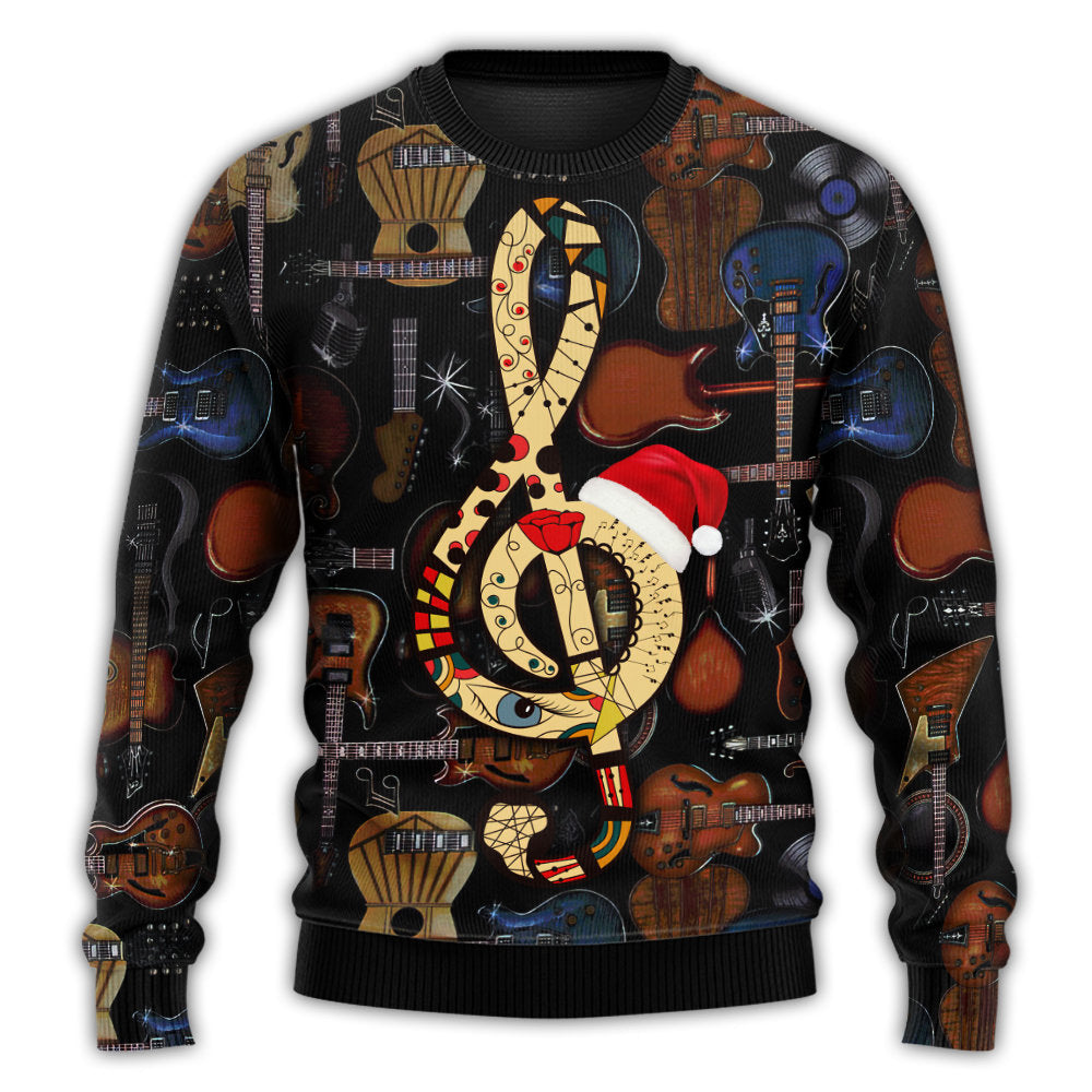 Christmas Guitar Happiness Santa Hat Sweater For Holiday Travel Winter Outings And Cheerful Gift Giving