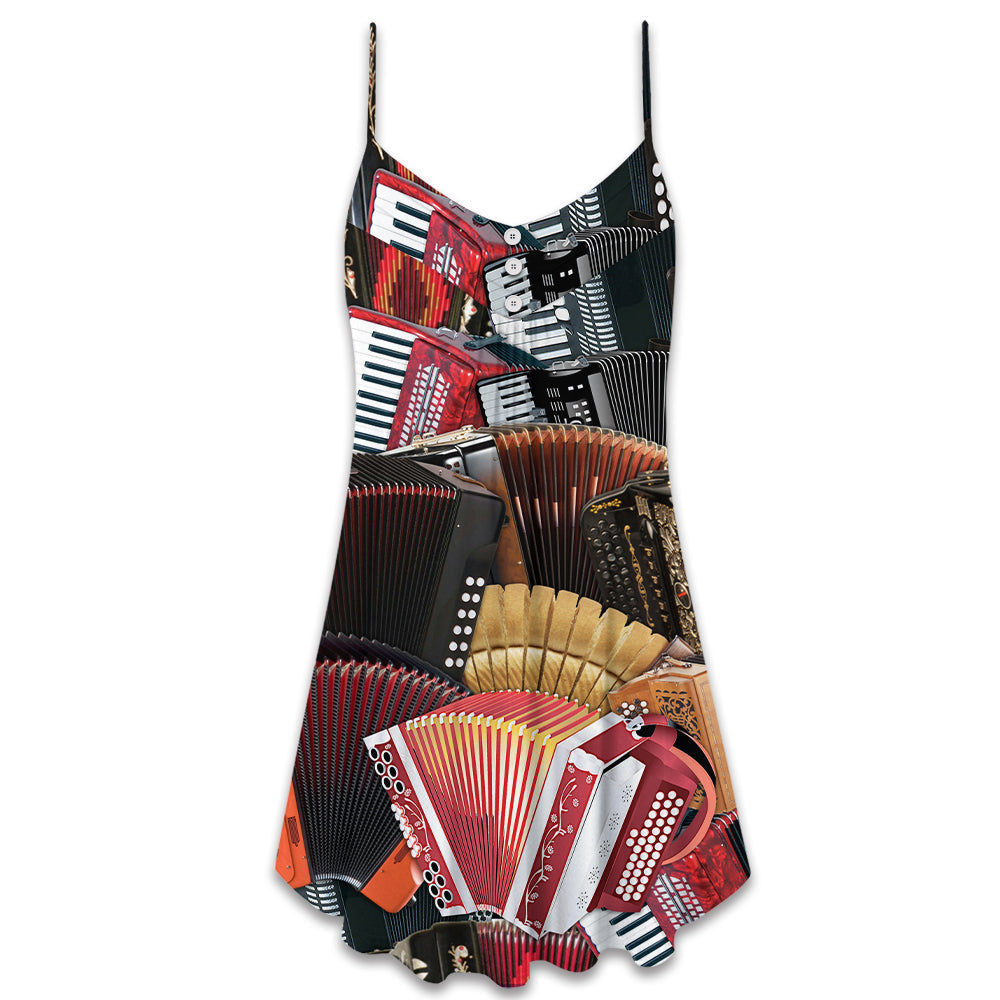 Accordion Gentleman Music Quote V-Neck Sleeveless Cami Dress For Festivals Travel And Relaxed Casual Summer Wear