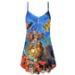 Diving Cat Under Sea V-Neck Sleeveless Cami Dress For Seaside Events Resort Travel And Breezy Casual Styling
