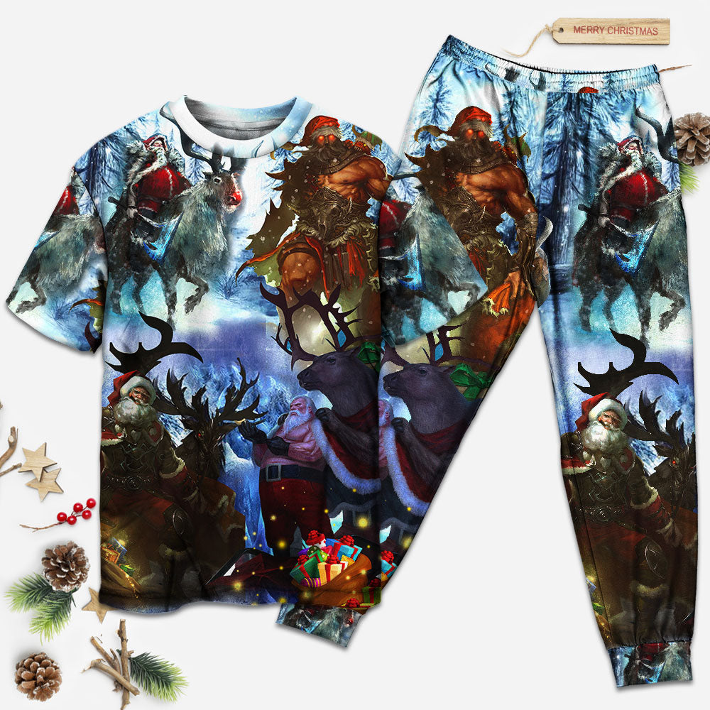 Cool Santa Christmas Short Sleeve Pajamas Set For Holiday Bedtime And Cozy Home Wear