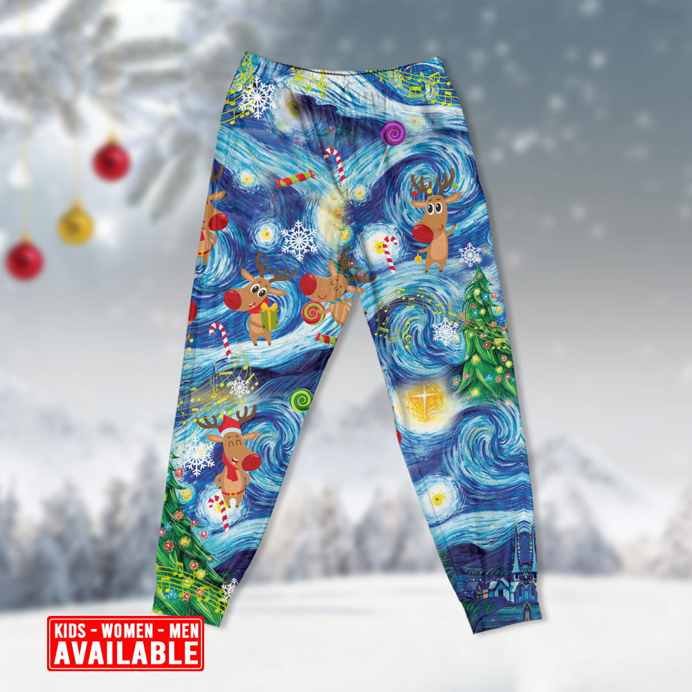 Happy Dancing Reindeer Christmas Long Sleeve Pajamas Set For Winter Nights And Thoughtful Gifting