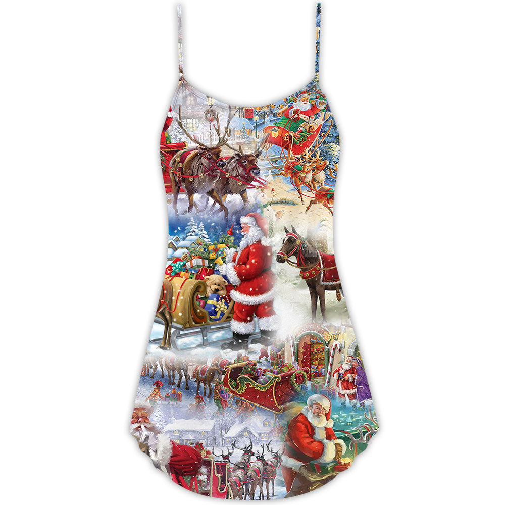 Christmas Snow Santa V-Neck Sleeveless Cami Dress For Sunny Getaways Outdoor Events And Everyday Summer Fashion