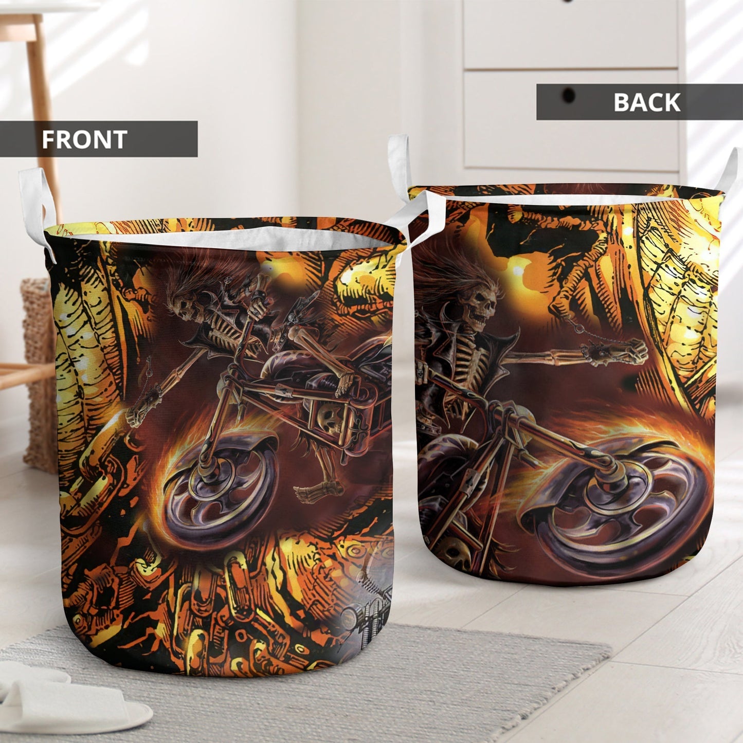 Skull Motorcycle Racing Fast Fire Laundry Basket For Bathroom Bedroom Storage