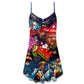 Christmas Airplane Holiday Greeting V-Neck Sleeveless Cami Dress For Festive Events And Casual Summer Styling