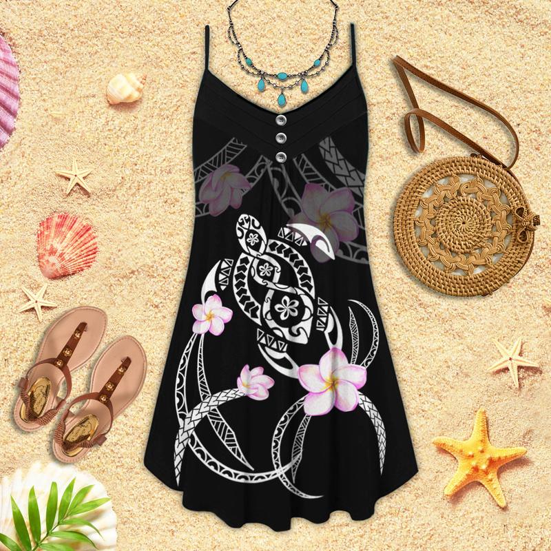 Whimsical Turtle Is Beach Soul V-Neck Sleeveless Cami Dress For Tropical Parties And Casual Everyday Style
