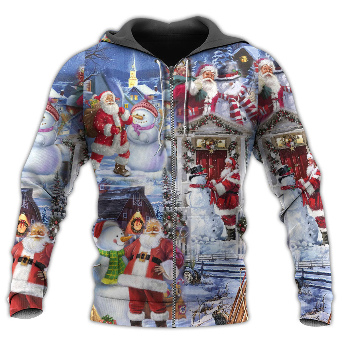 Happy Santa Snowman Holidays Hoodie For Christmas Gatherings Outdoor Trips And Relaxed Seasonal Style